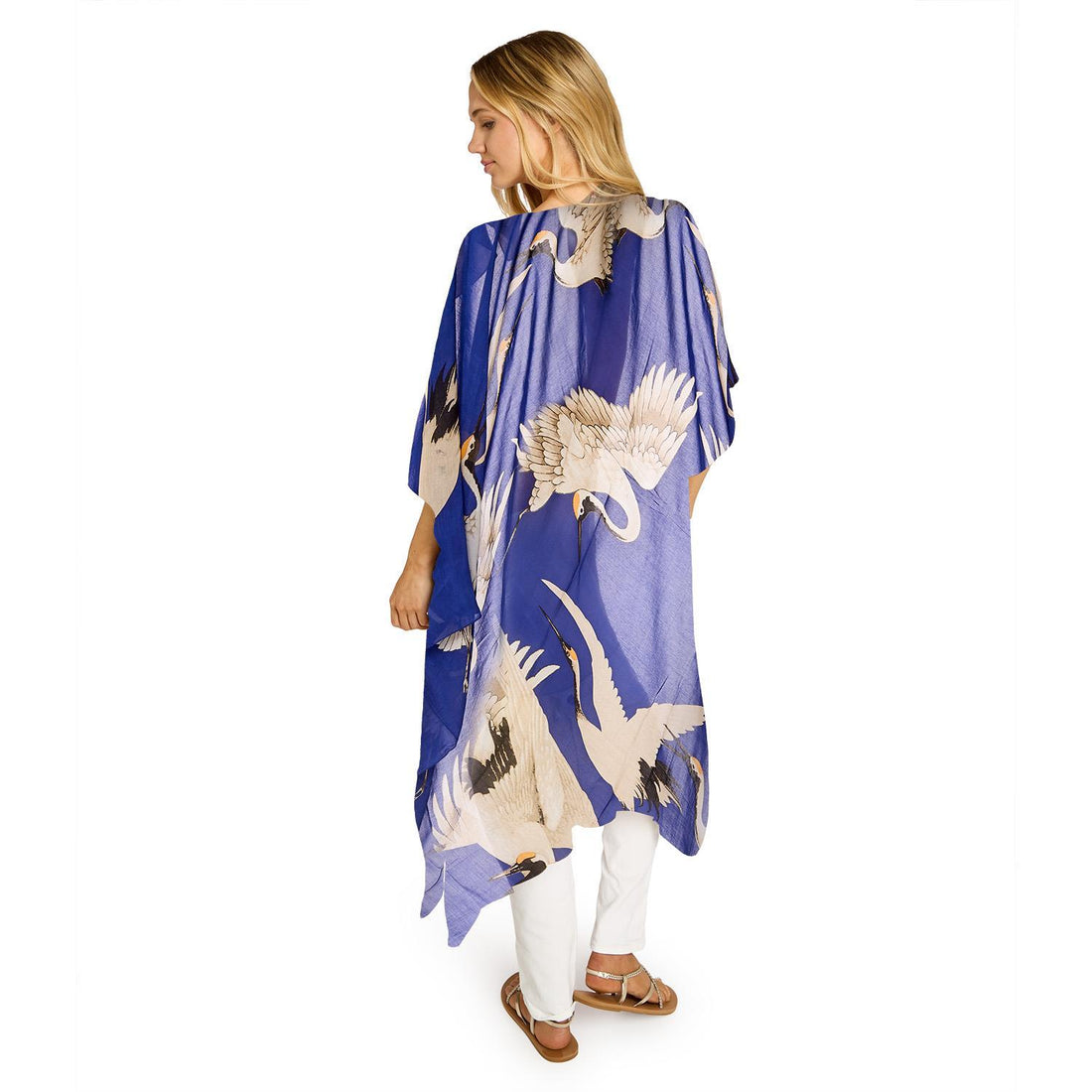 Heron Print Cobalt Long Kimono