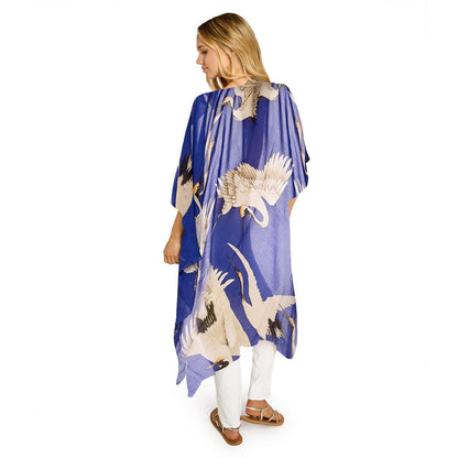 Heron Print Cobalt Long Kimono