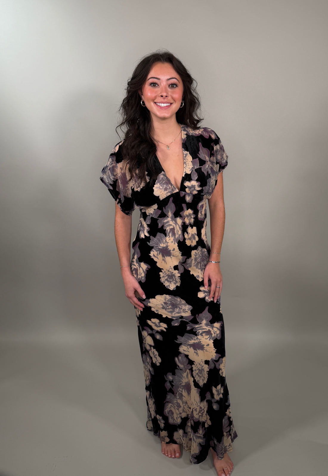 The Elegant Floral Velvet Maxi Dress
