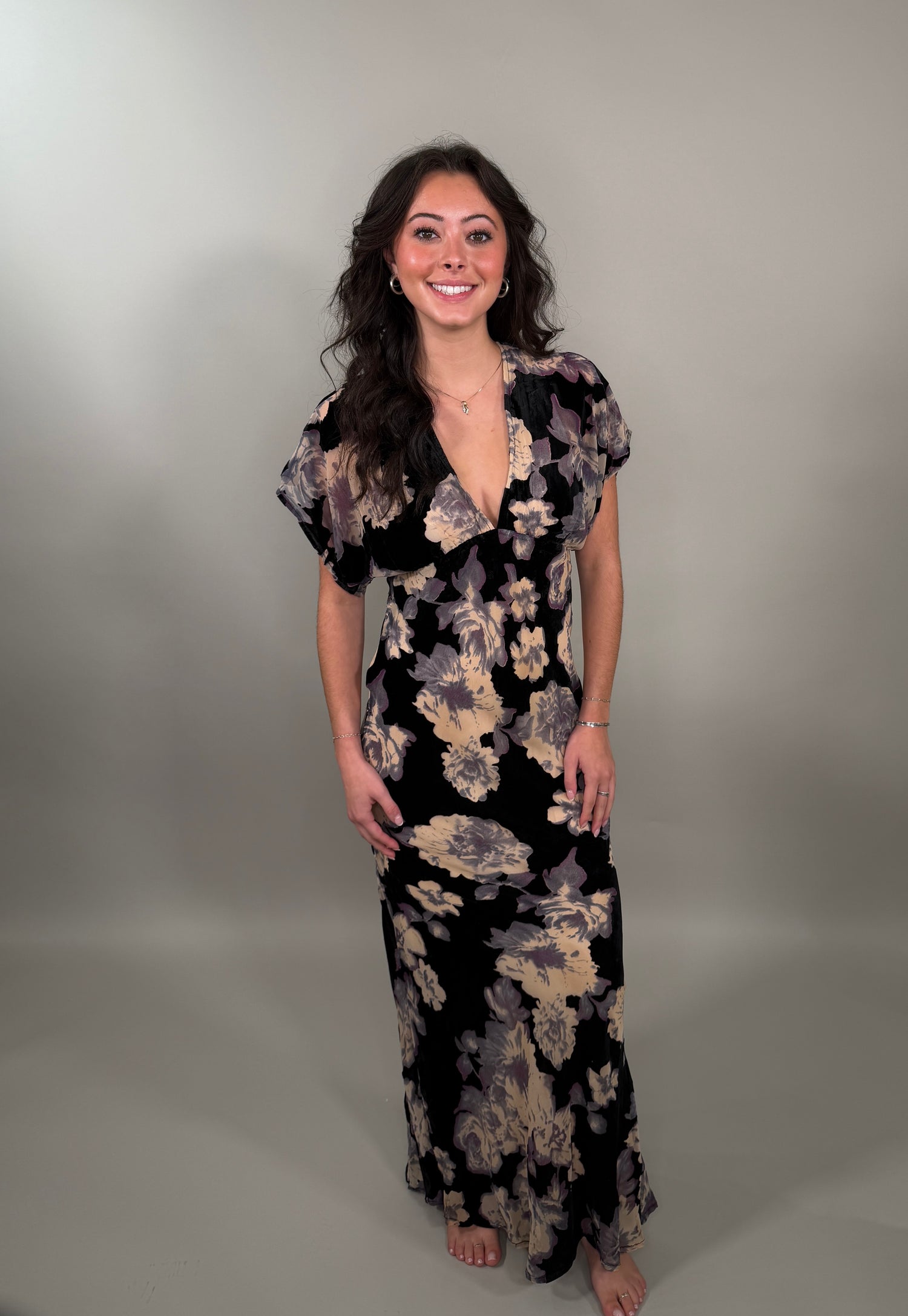 The Elegant Floral Velvet Maxi Dress