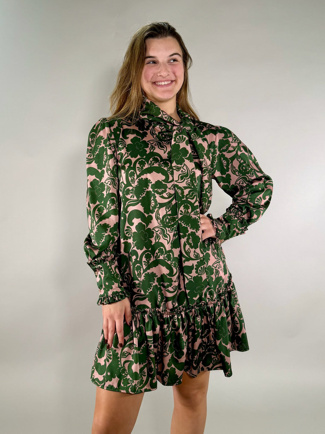 Uncle Frank Retro Floral Bow-Neck Dress