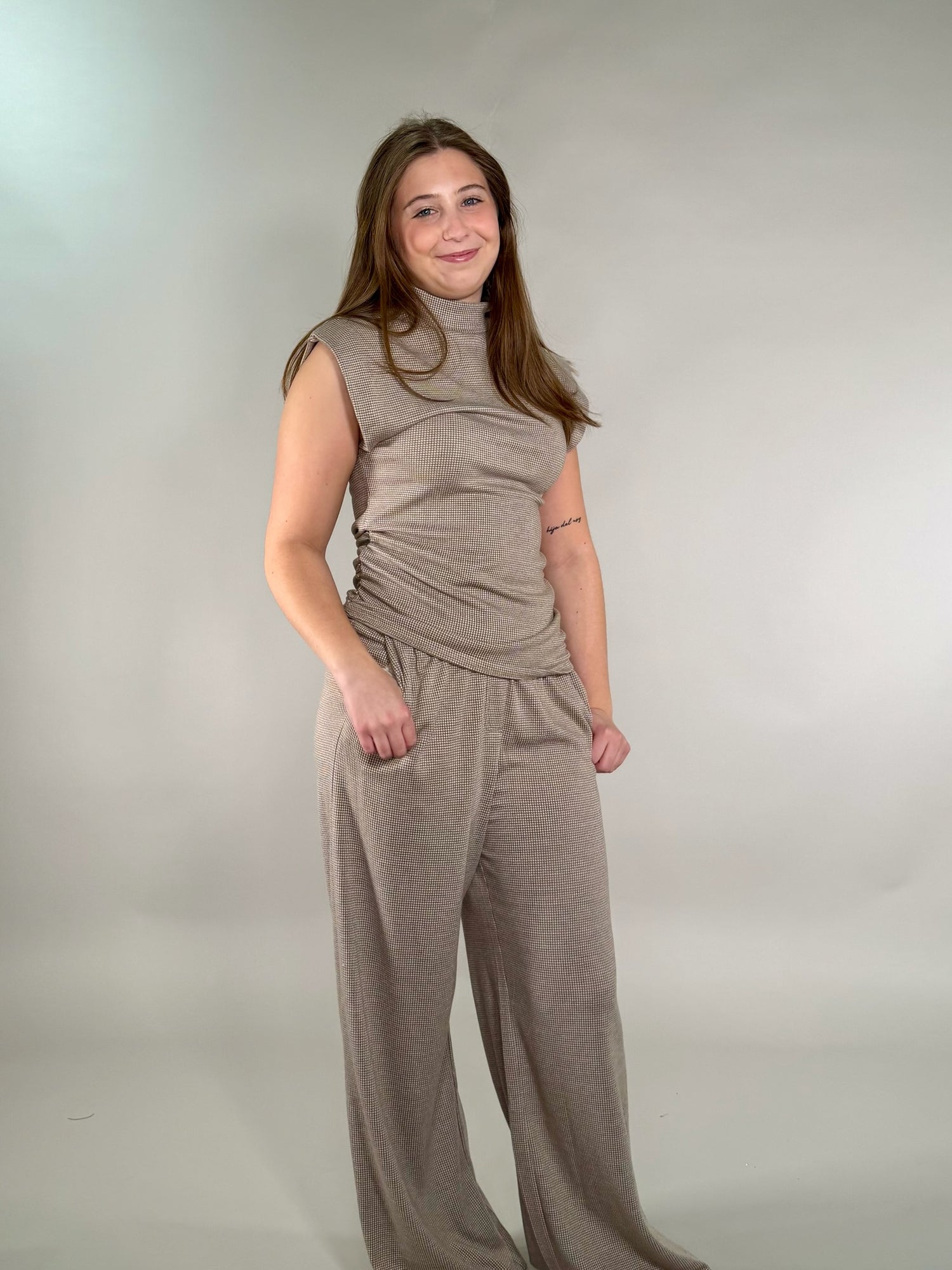 Mock Neck Houndstooth Top