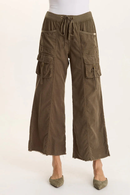 Corduroy Wide Leg Drawstring Cargo Pant