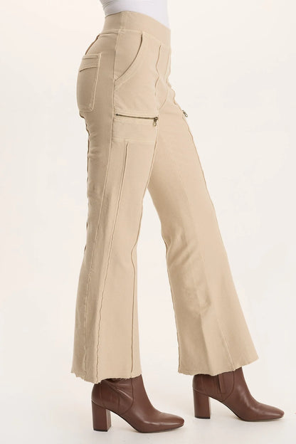 Twill Knit Zipper Pocket Flared Pant