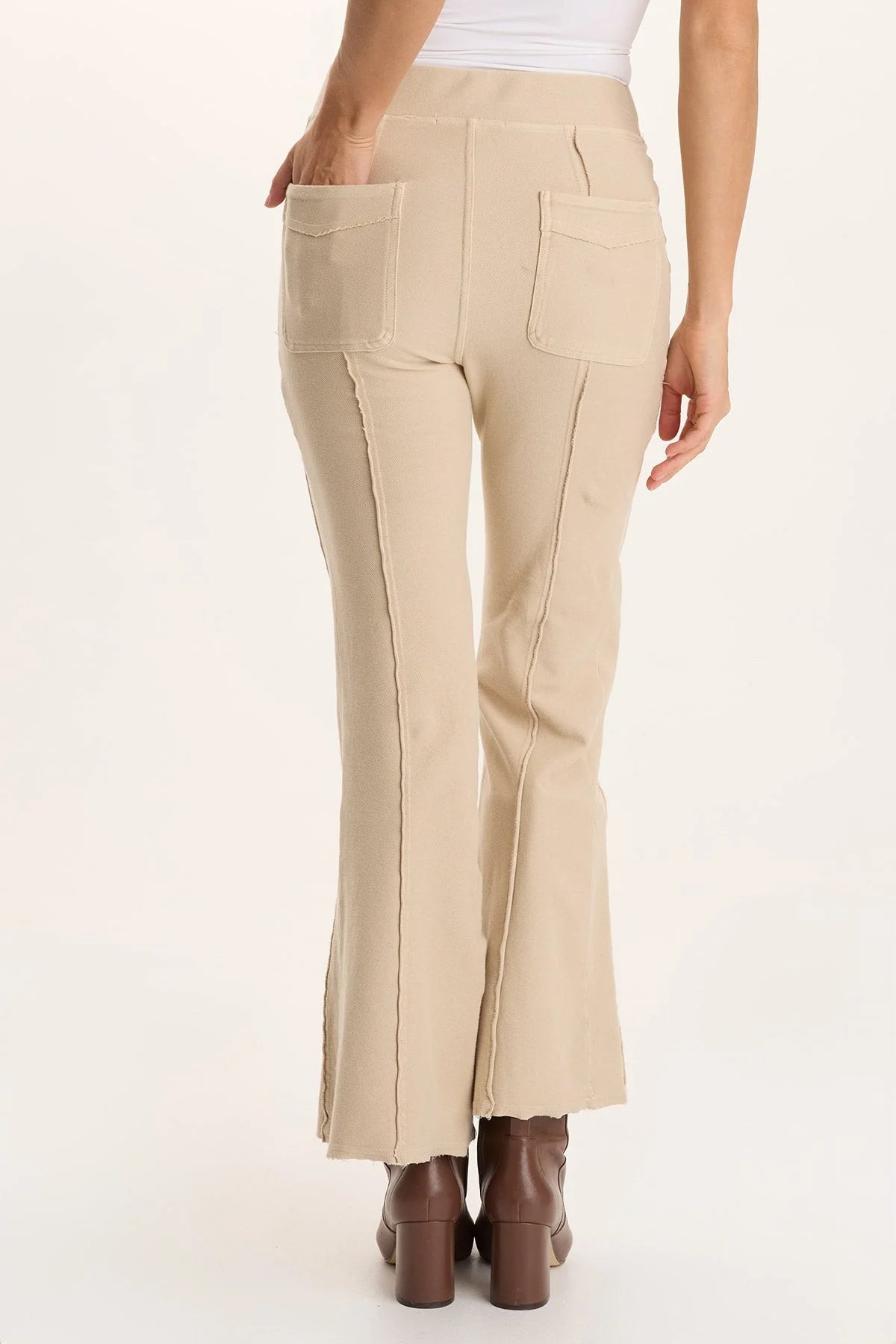 Twill Knit Zipper Pocket Flared Pant