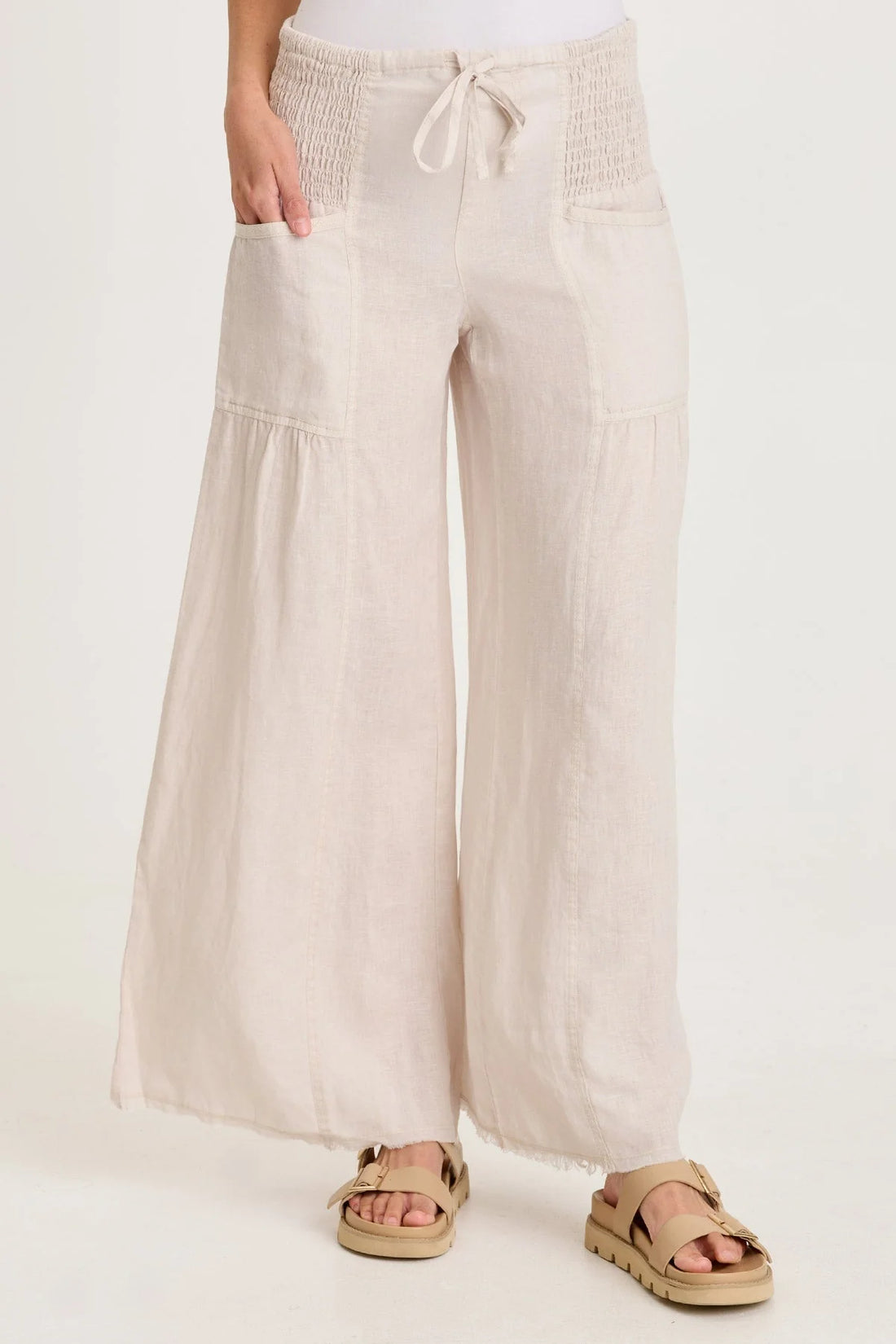 Ruched-Waist Coastal Trouser