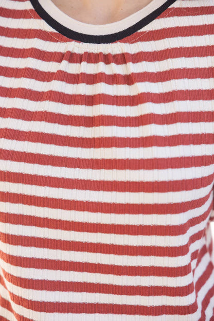 Contrast Band Detailed Striped Knit Top