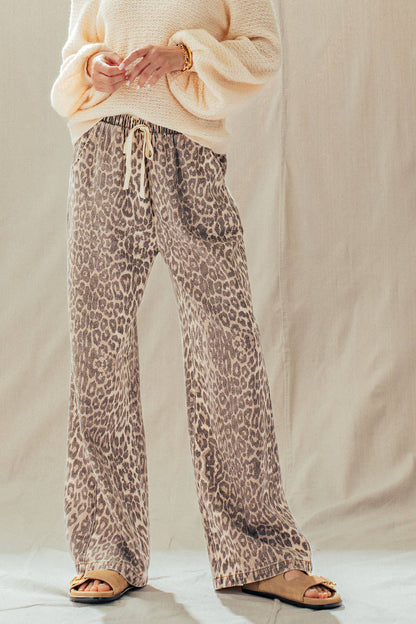 Leopard Print Wide Leg Cotton Pants