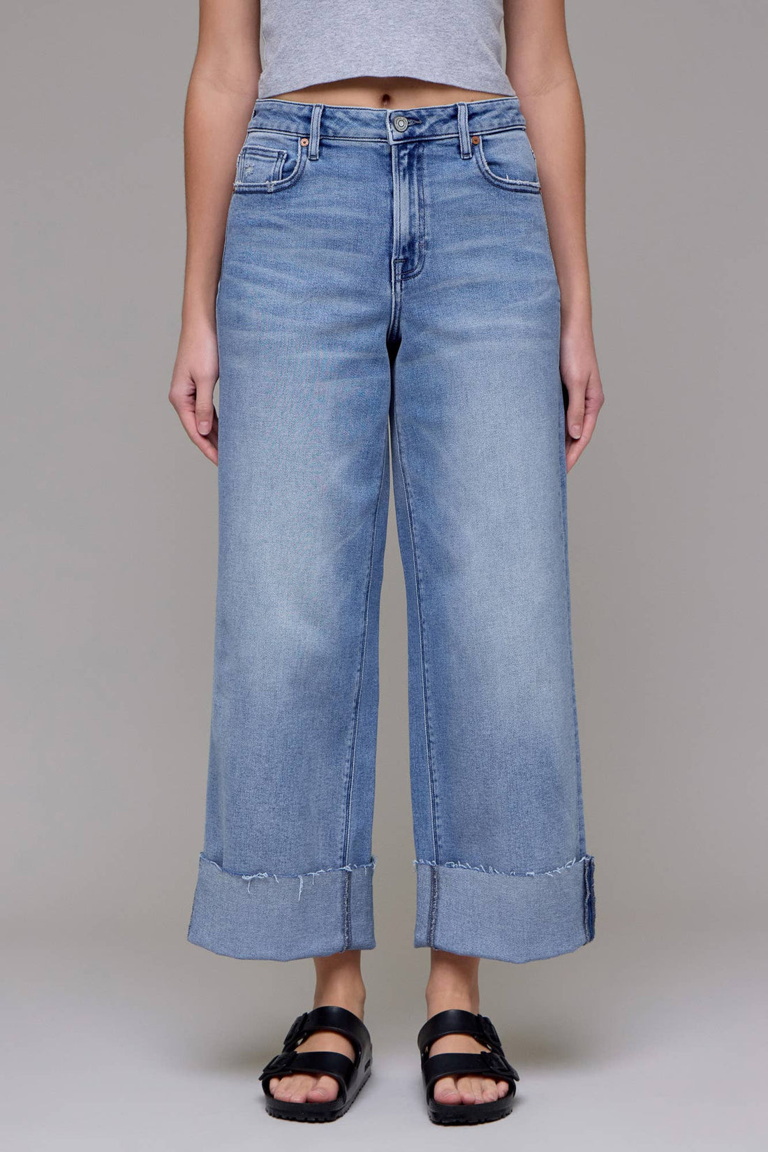 Mid-Rise 27&quot; Inseam Cuffed Crop Wide leg