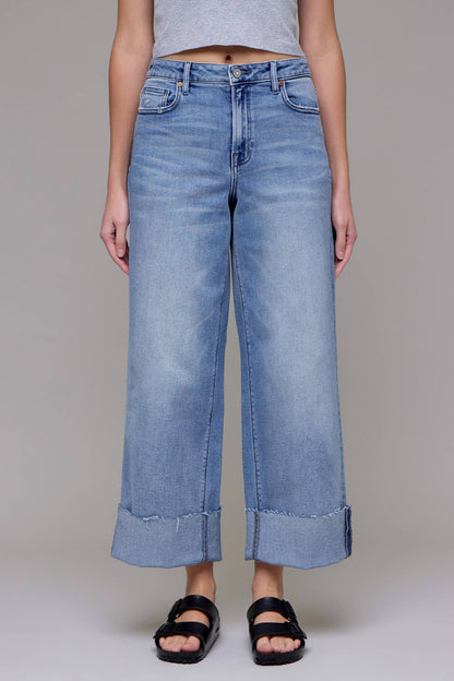 Mid-Rise 27&quot; Inseam Cuffed Crop Wide leg