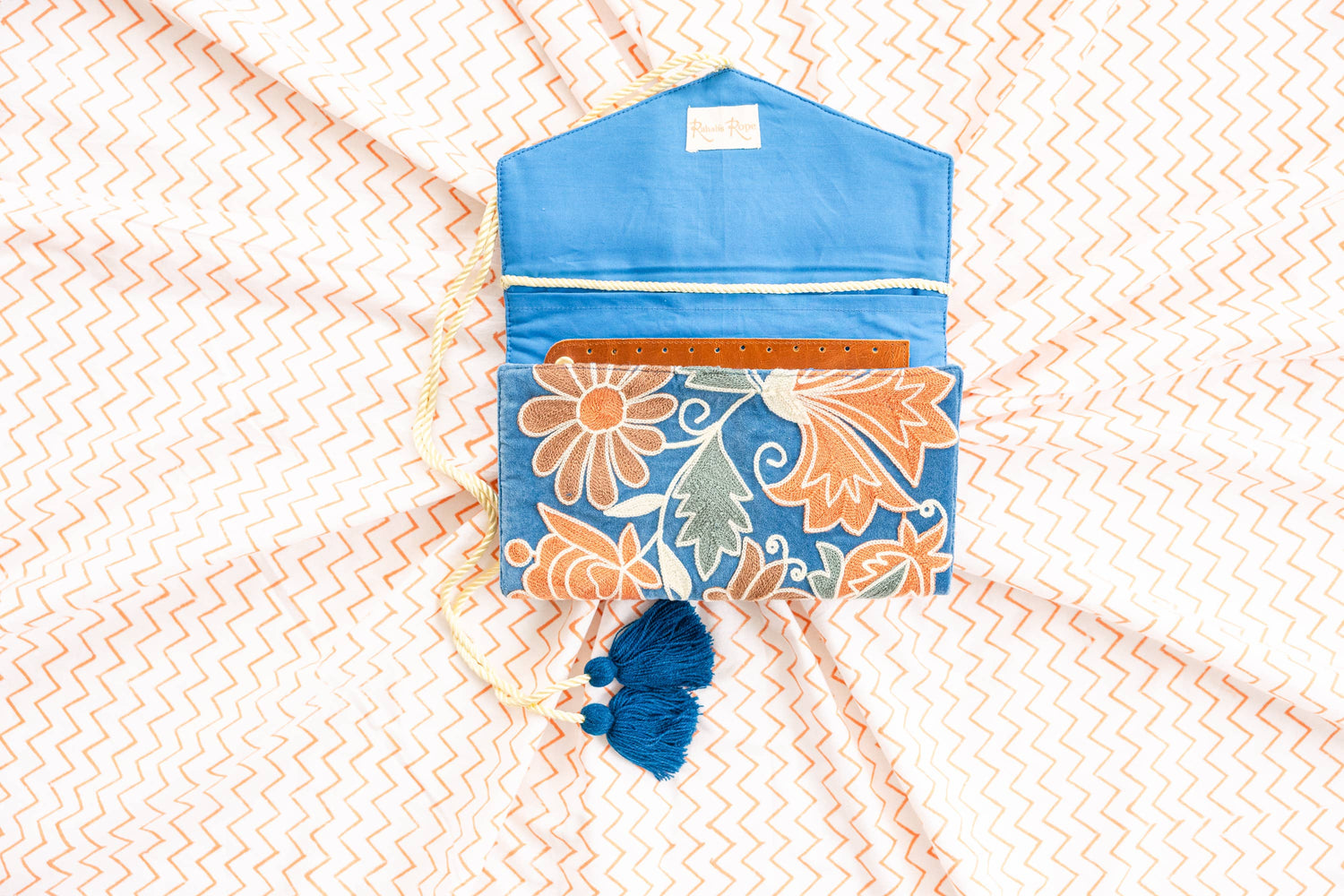 Embroidered Velvet Jewelry Organizer Blue