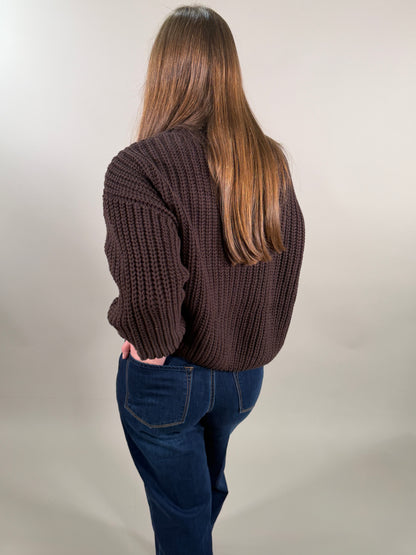 Chunky Cable Knit Brown Sweater