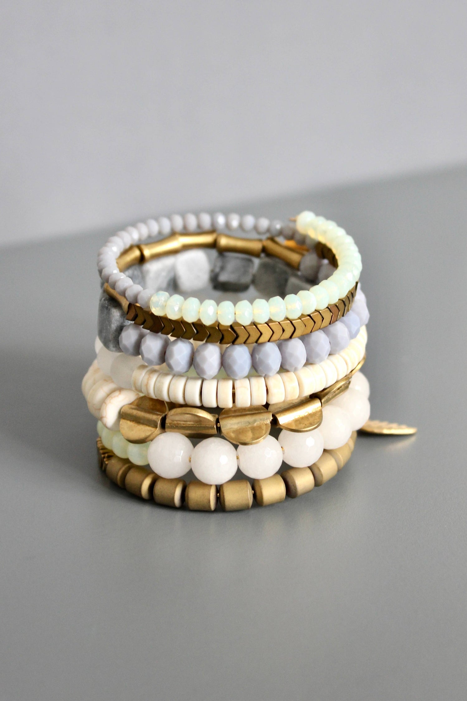 Gray, White, and Brass Wrap Bracelet