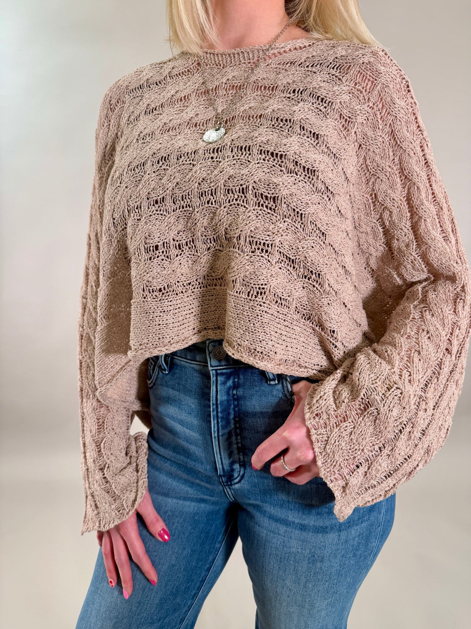 Airy Cable Knit Poncho-Style Sweater
