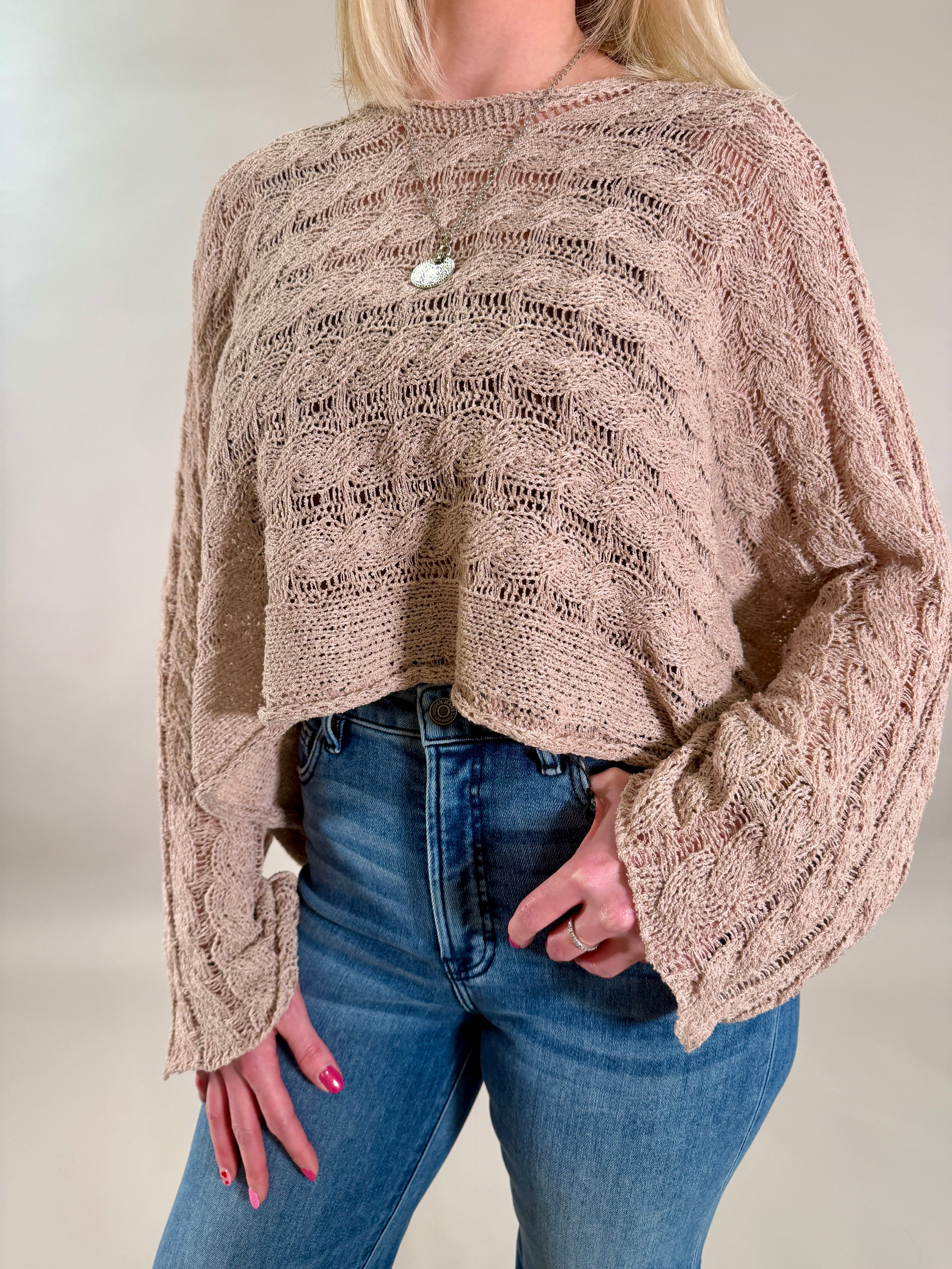 Airy Cable Knit Poncho-Style Sweater