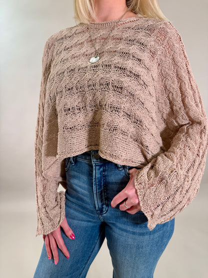 Airy Cable Knit Poncho-Style Sweater