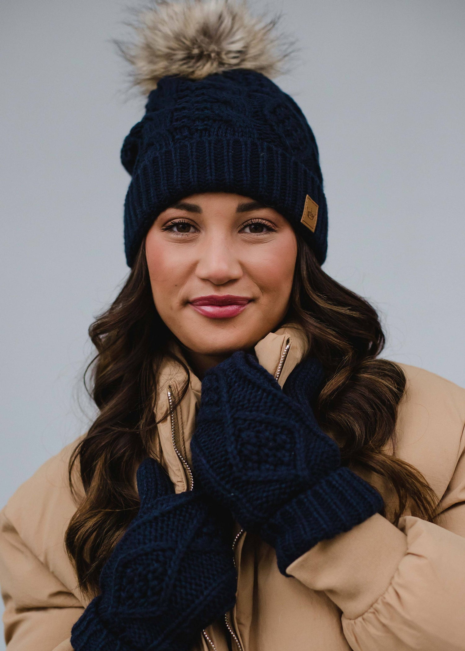 Timeless Navy Cable Knit Mittens