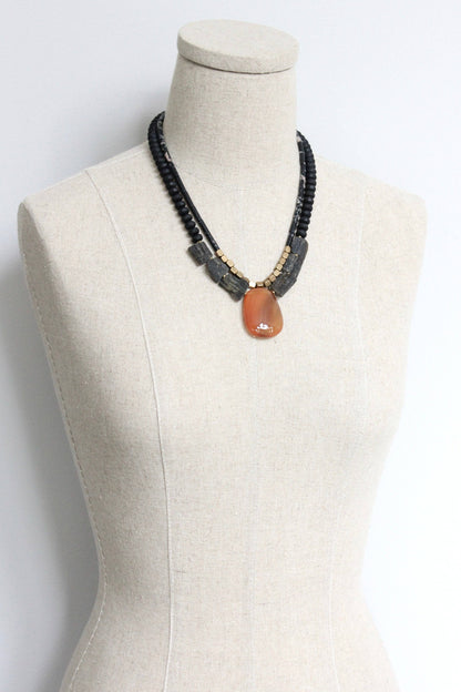 Double Strand Tourmaline and Carnelian Pendant Necklace