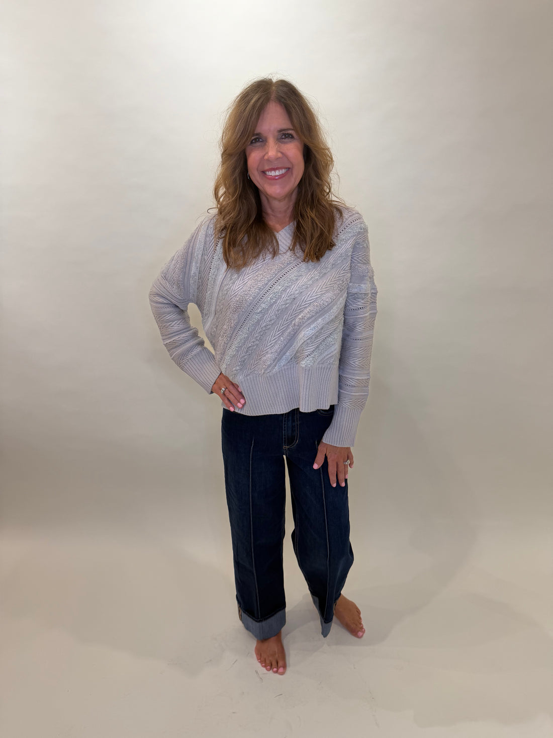 Mixed Media V-Neck Sweater