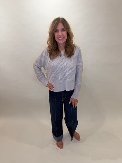 Mixed Media V-Neck Sweater