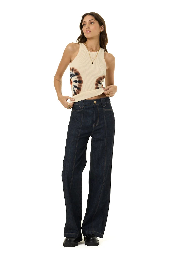 Dark Denim Fitted Straight Leg Pant