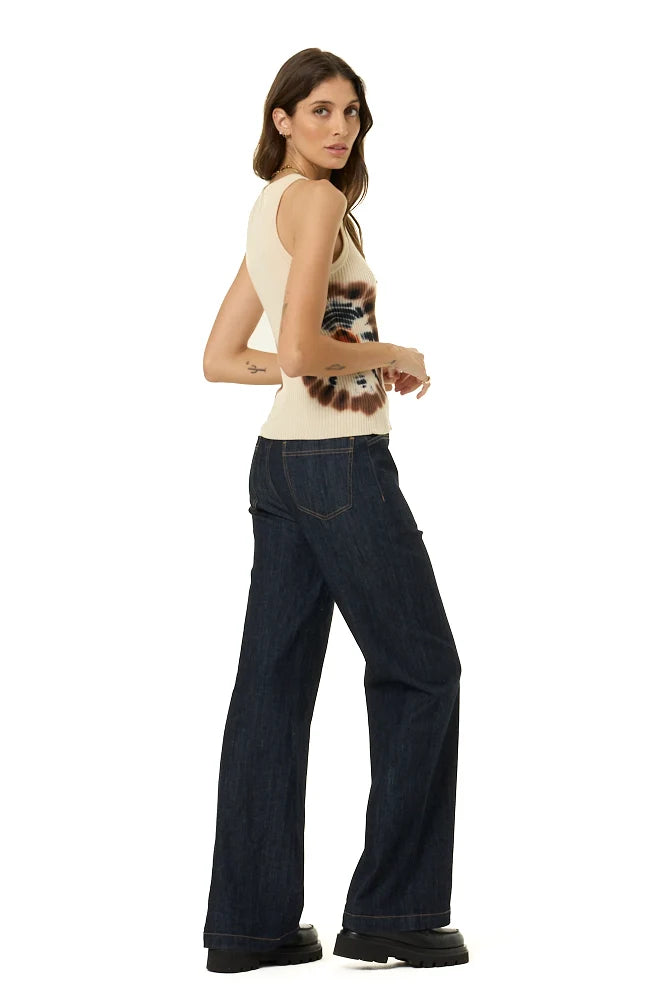 Dark Denim Fitted Straight Leg Pant