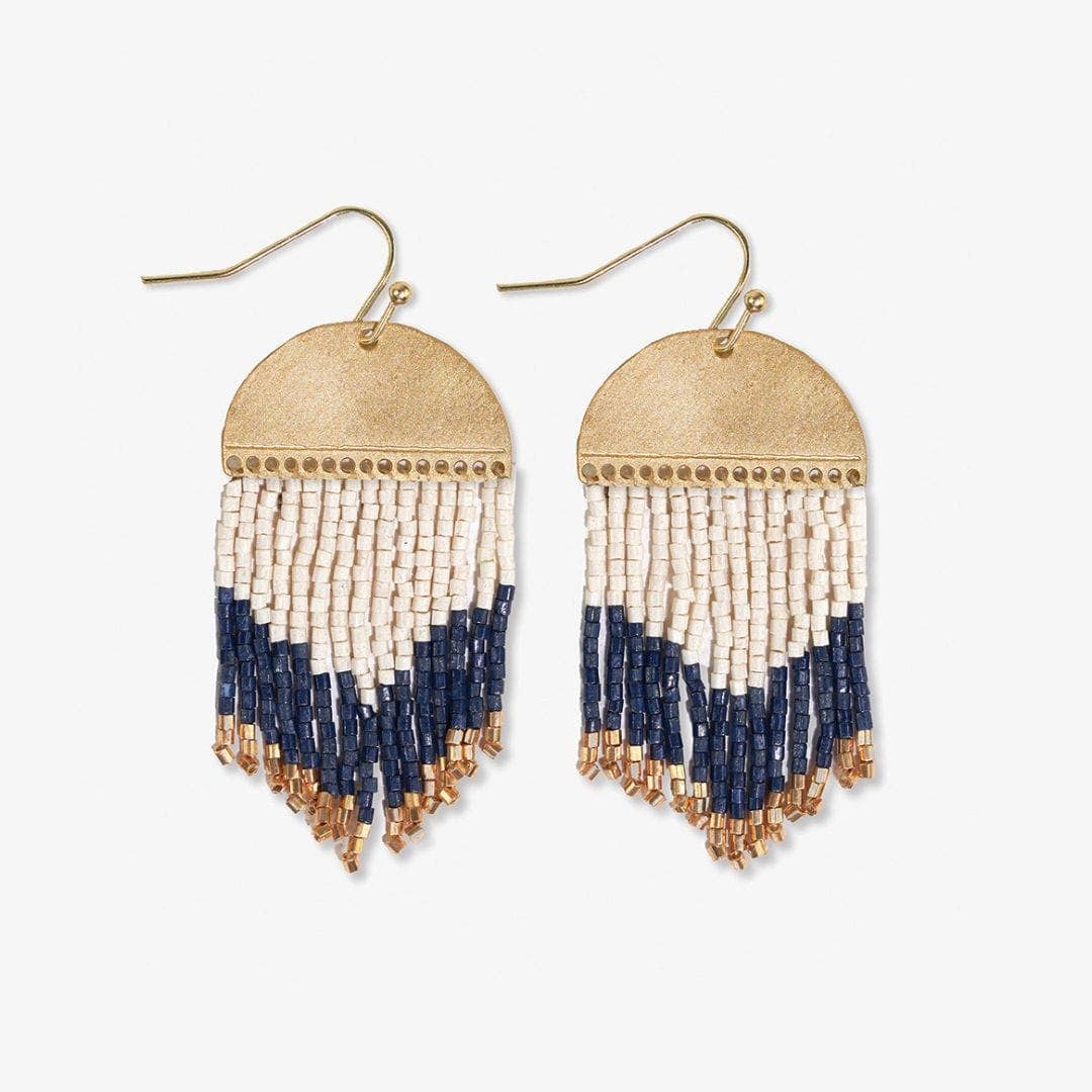 Claudia Curved Pattern Short Beaded Fringe Earrings
