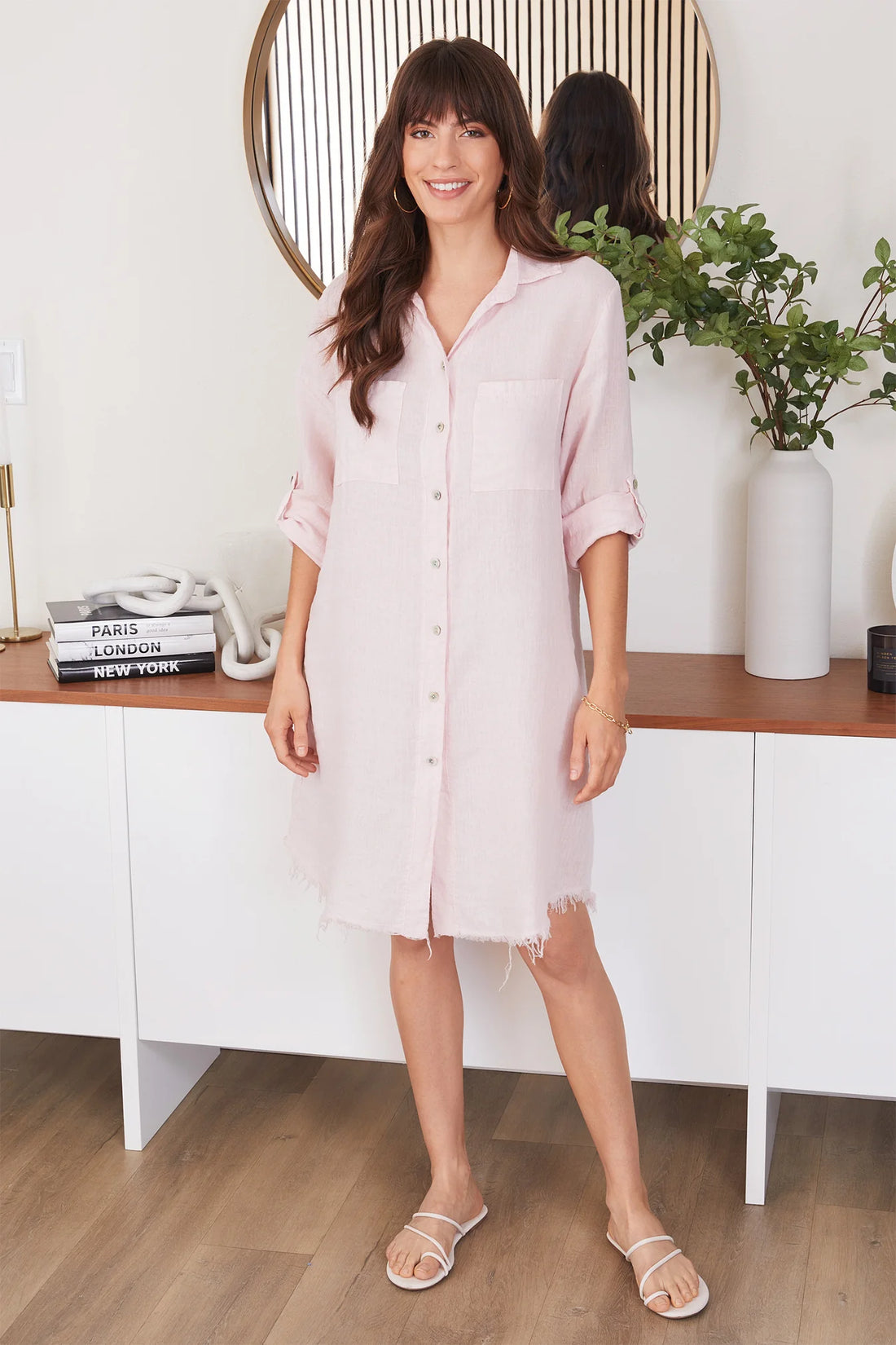 Linen Roll-Tab Button Down Dress
