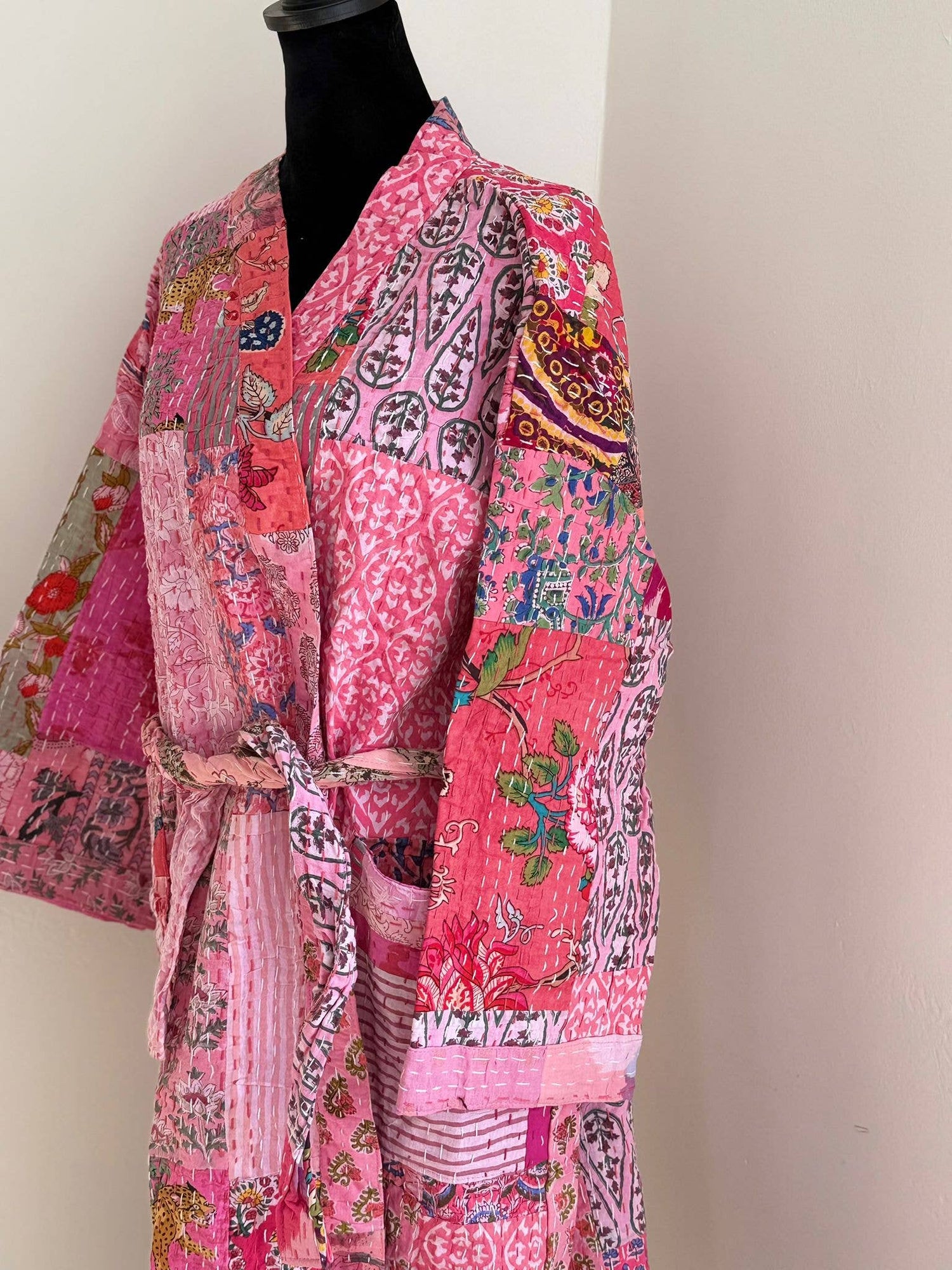 Reversible Pink Quilted Cotton Kimono Robe
