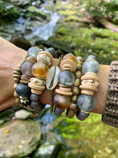 Trio Stack Bracelet Set | Gray + Camel
