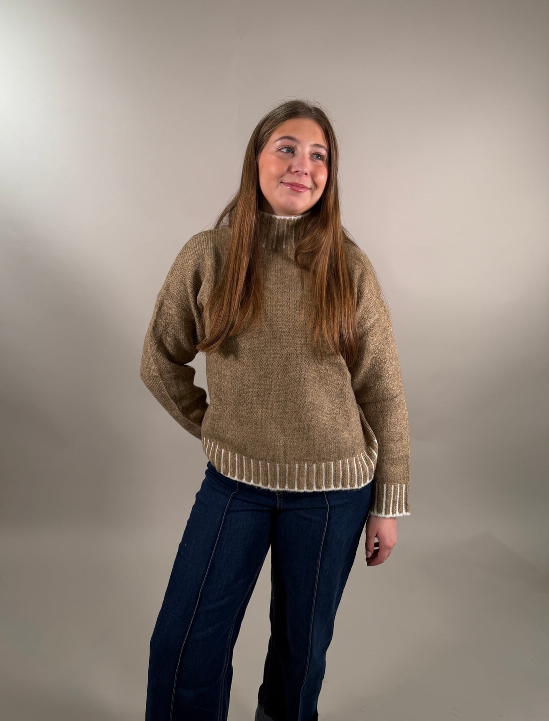 Cozy Contrast Trim Turtleneck