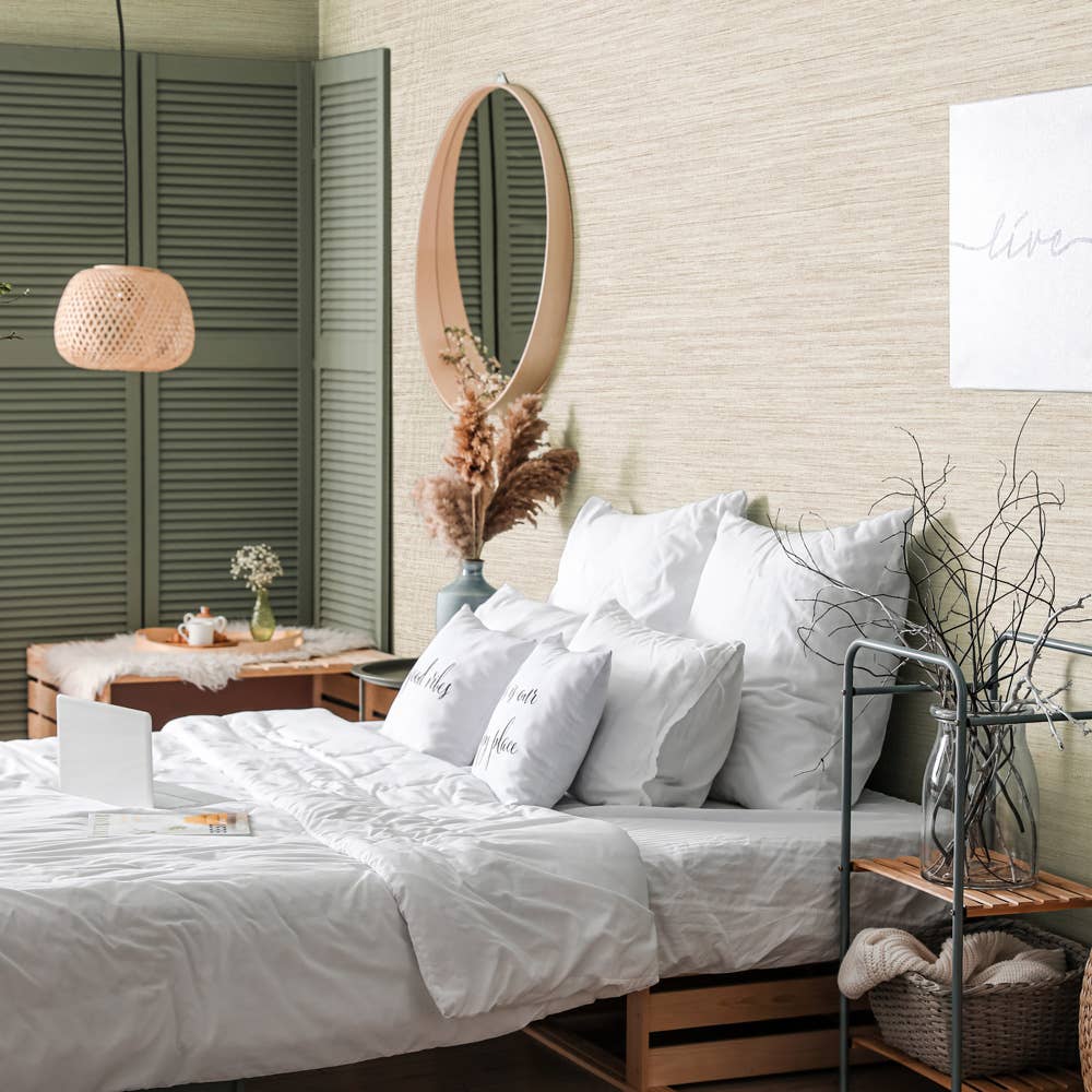 Horizontal Grasscloth Ecru P&amp;S Wallpaper, 28 sq. ft.