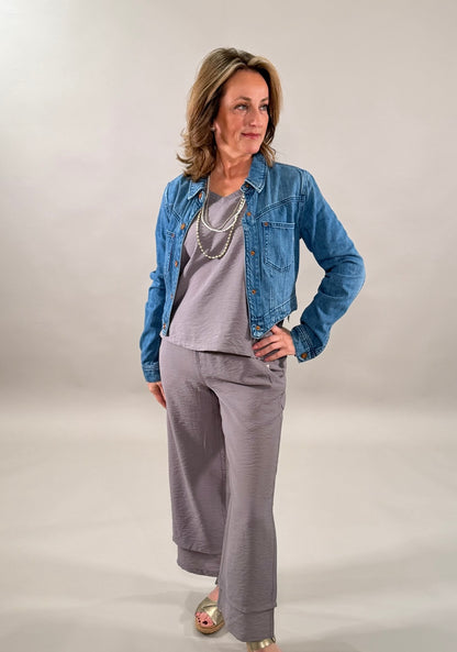 Mixed-Media Wide-Leg Trousers