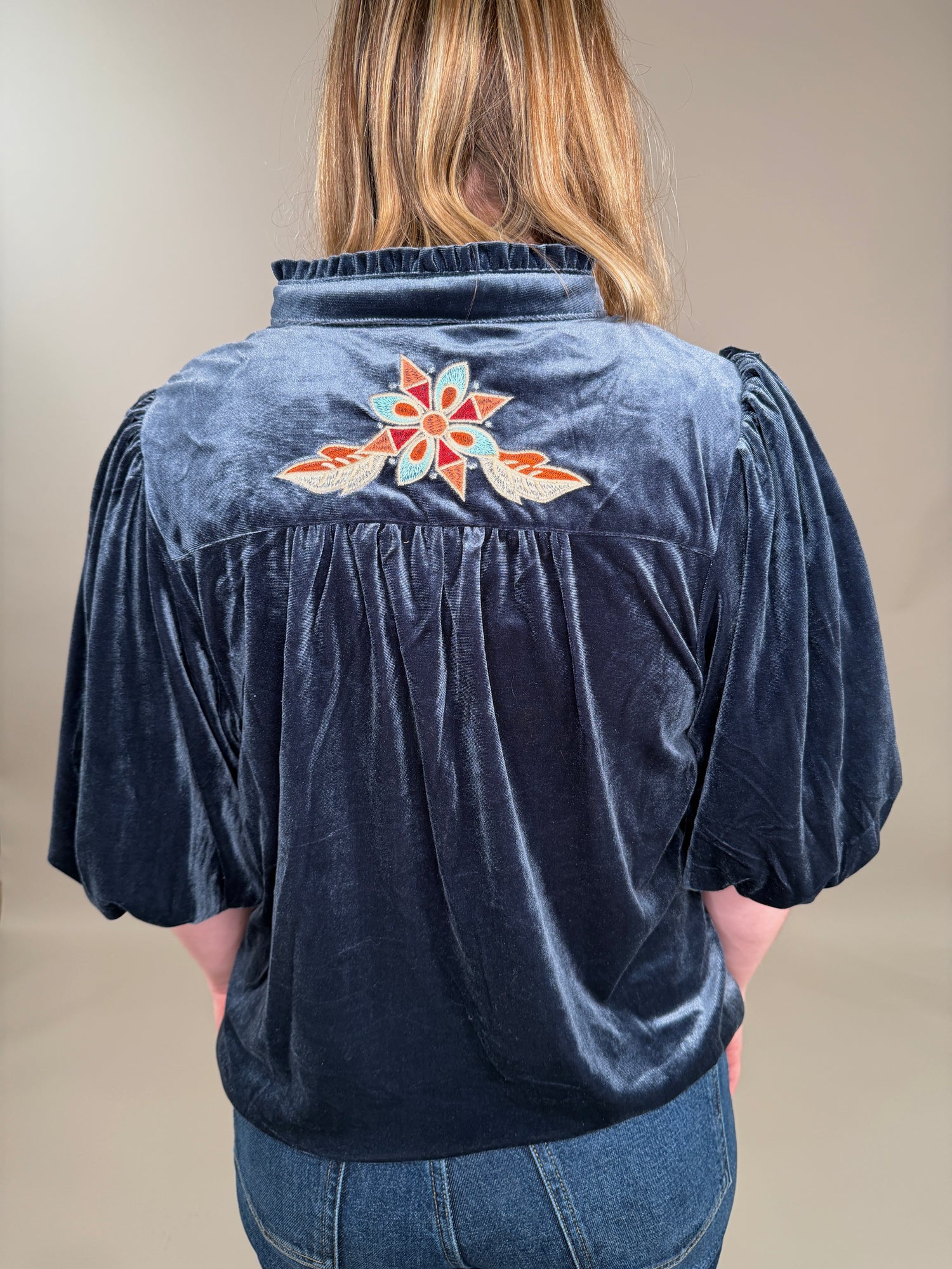 Velvet Embroidery Blouse