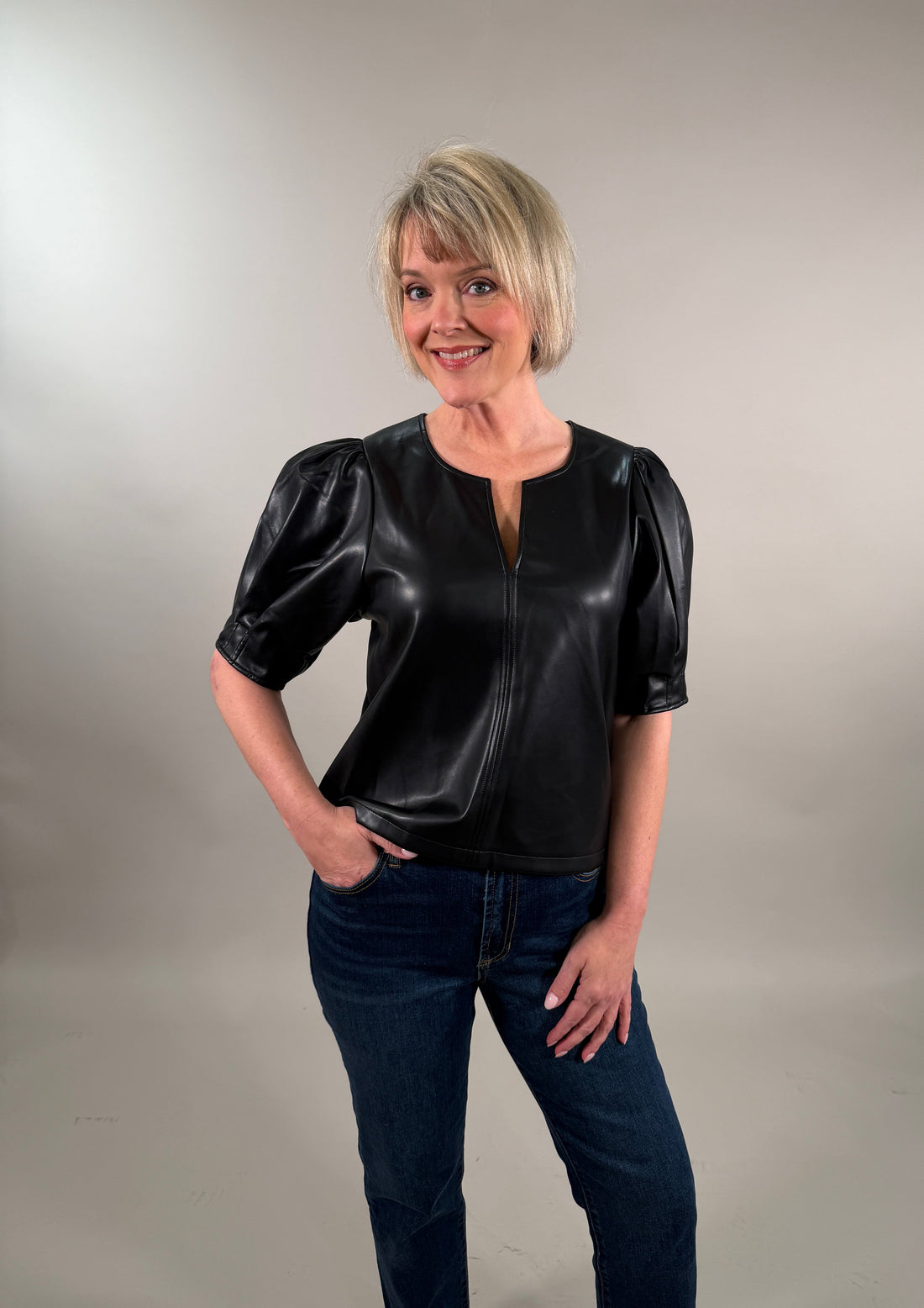 Poof Faux Leather Blouse