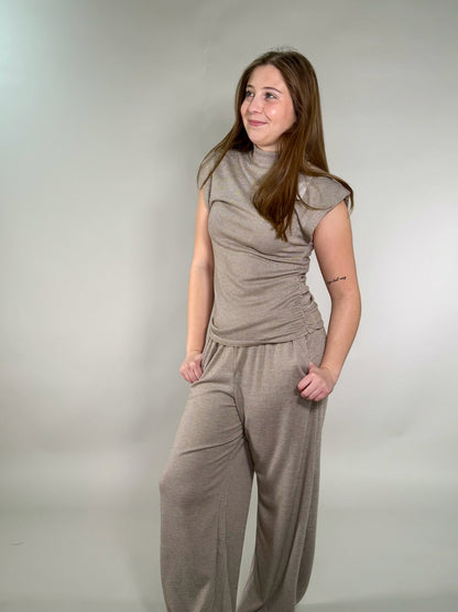 Houndstooth Knit Wide-Leg Lounge Pants