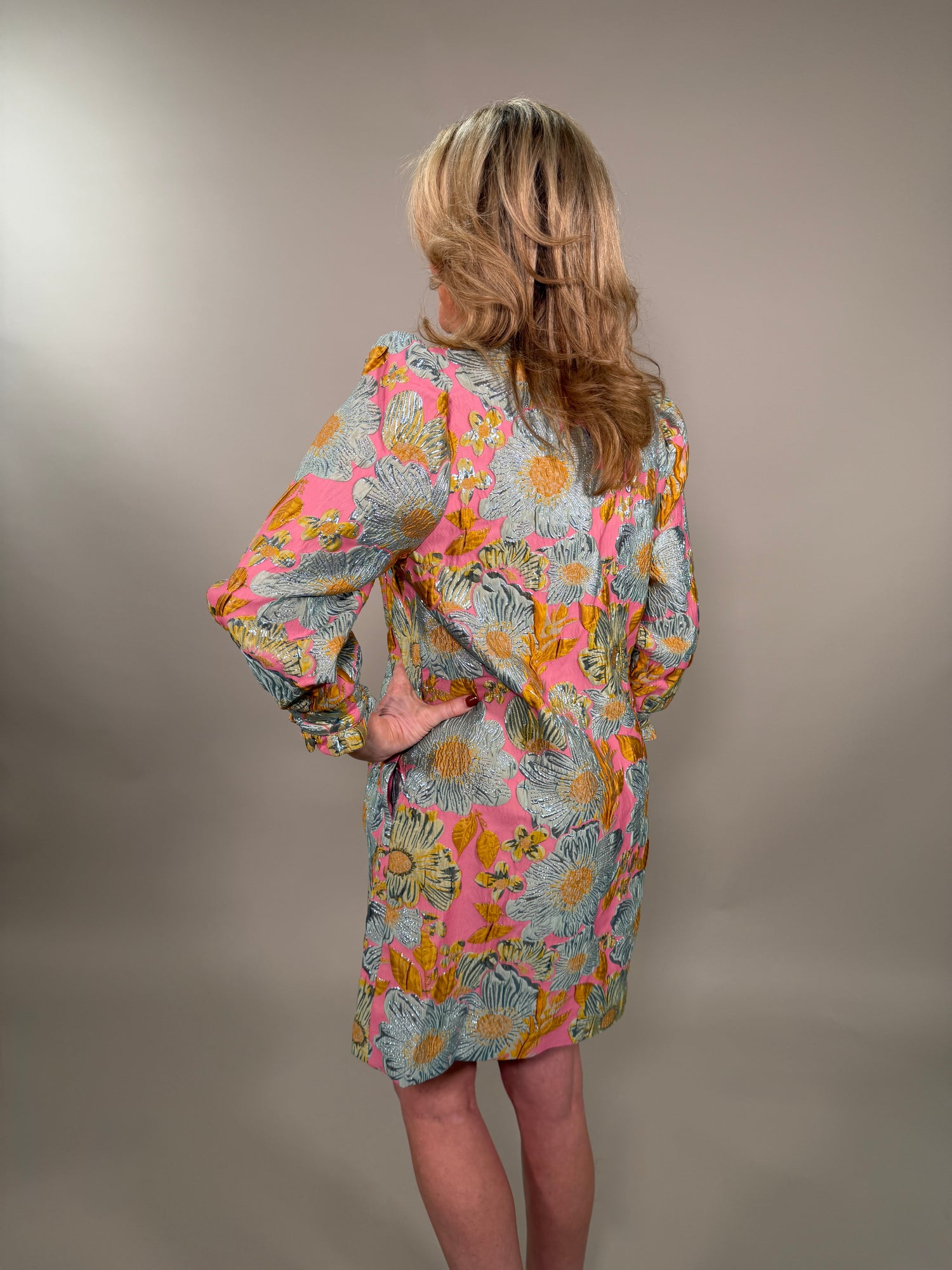 Metallic Floral Brocade Party Dress