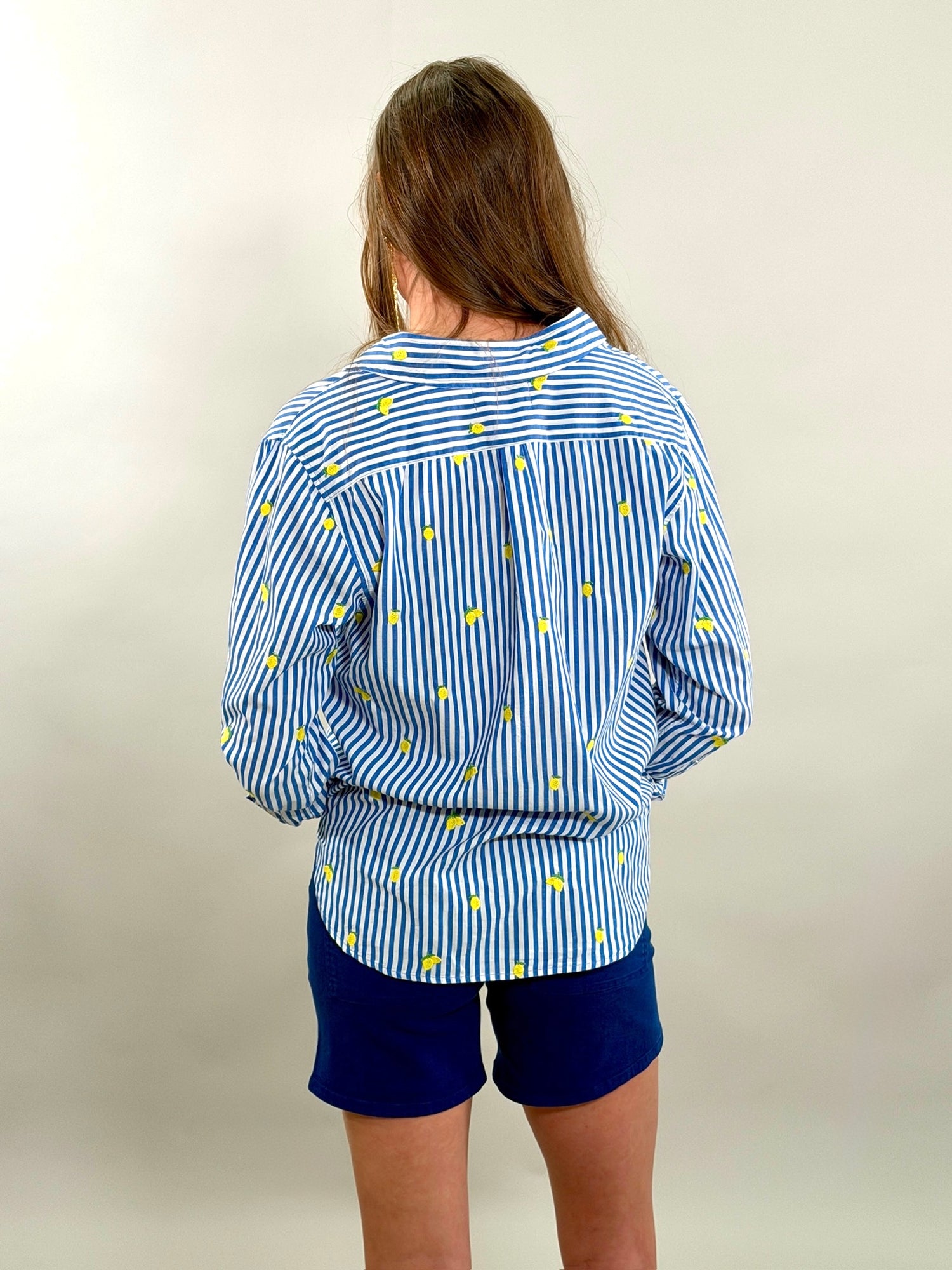 Embroidered Lemon Striped Button-Down