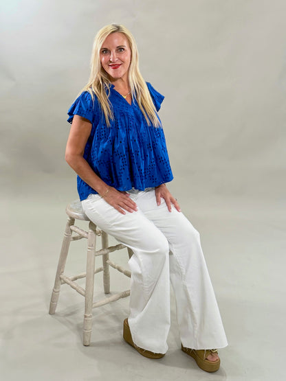 Royal Blue Eyelet Blouse