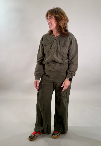 Twill Knit Hooded Bomber Jacket