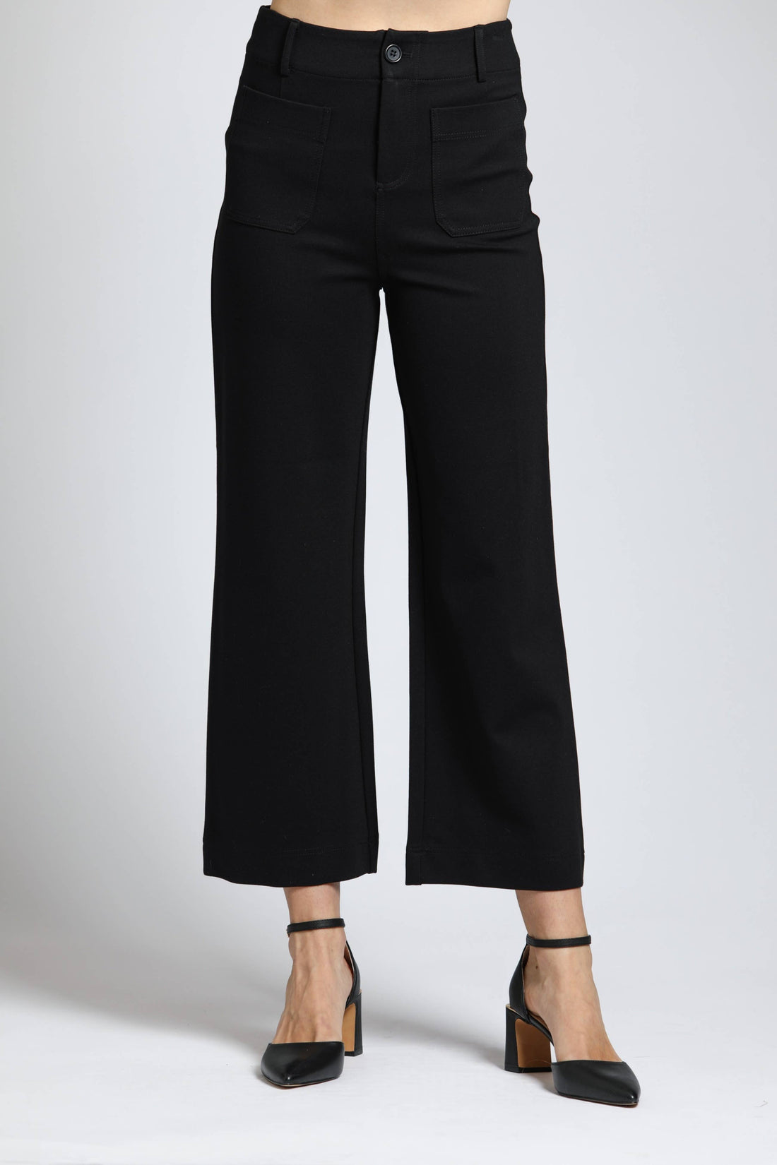 Ponte Cropped Wide Leg Pant With Patch Pocket