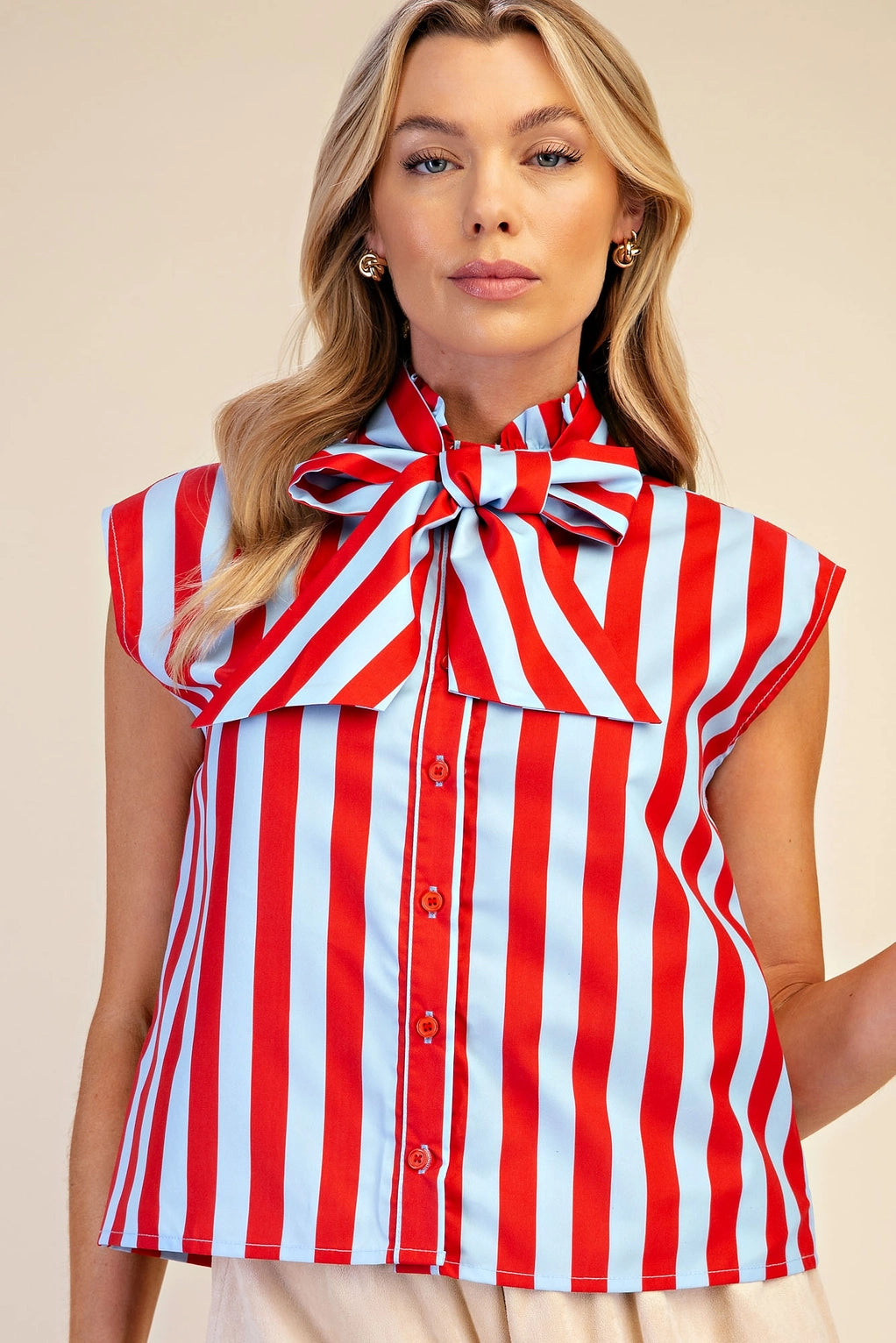 Striped Tie Front Blouse