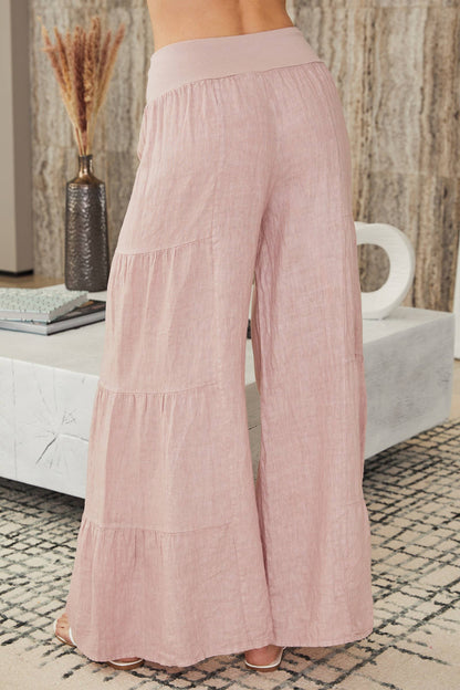 Blush Linen Tiered Palazzo Pants