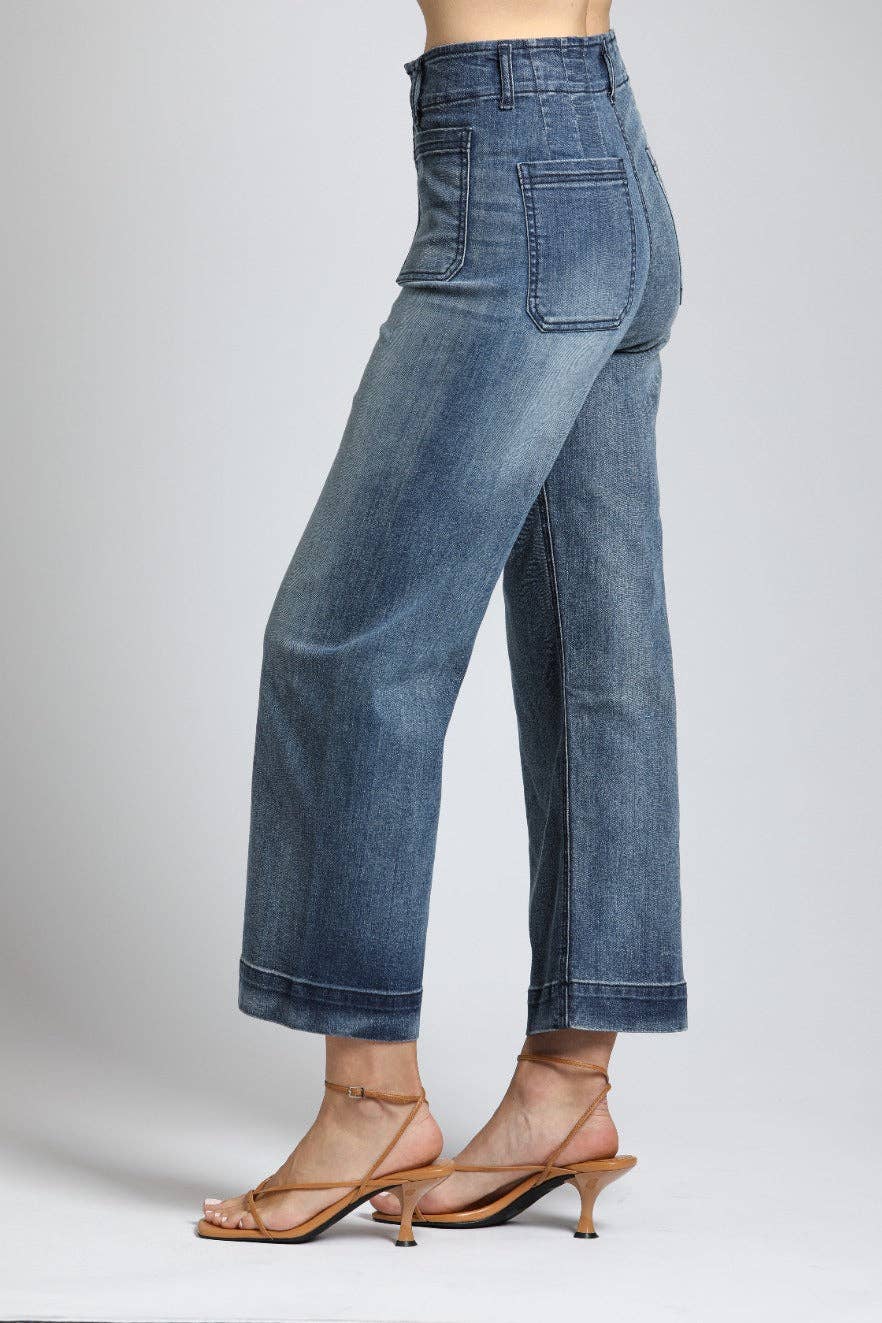 Indigo Cropped Wide Leg Pant With Patch Pockets
