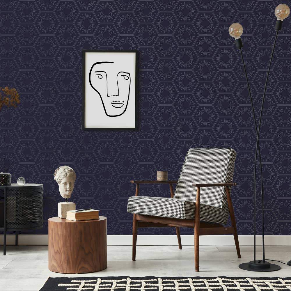 Hello Sunshine Royal Blue P&amp;S Wallpaper, 56 sq. ft.