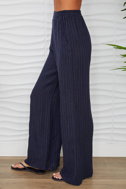 Linen Pinstripe Flat Front Pants