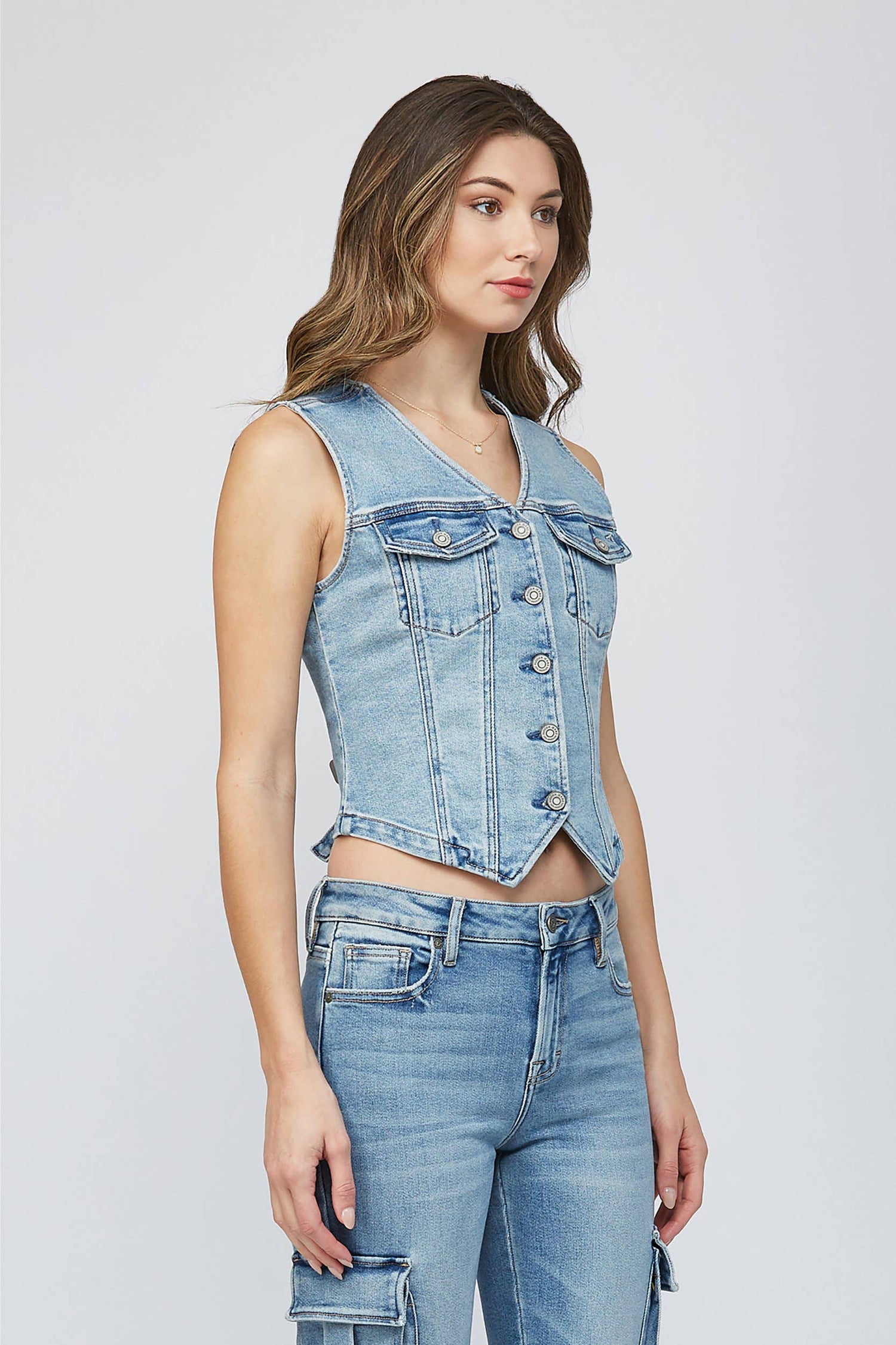 Light Wash Fitted Denim Vest