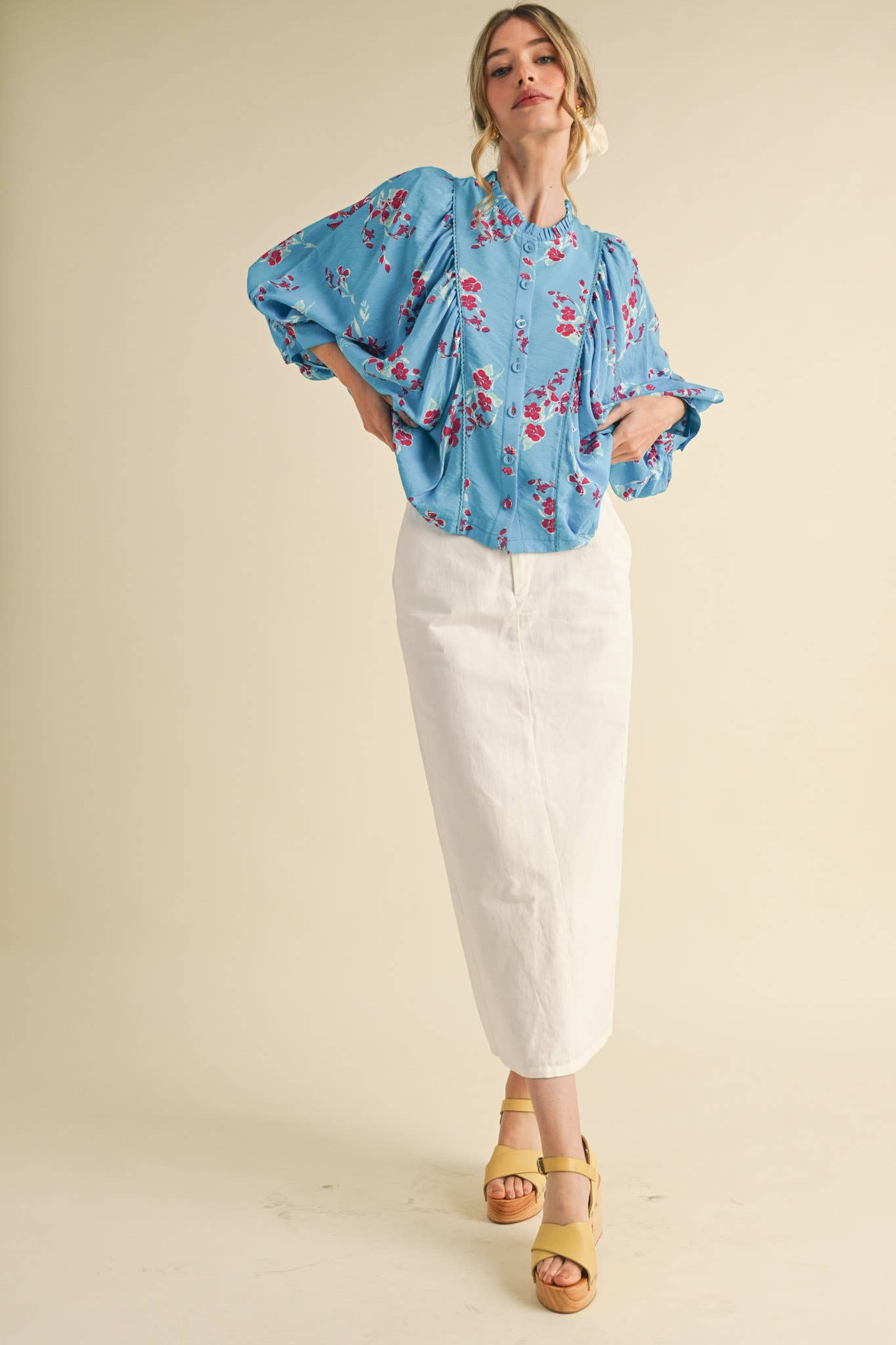 Floral Print Dolman Sleeve Blouse