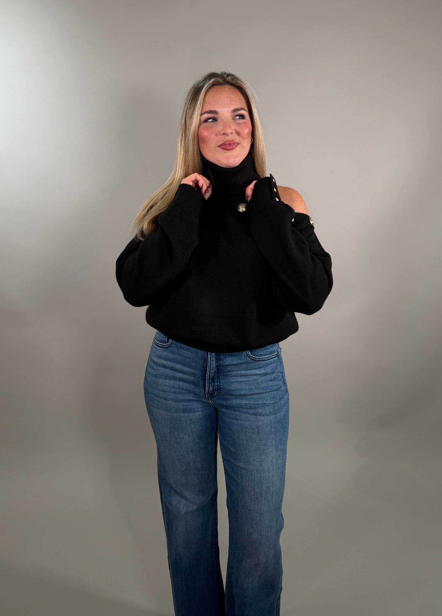 Chic Off-Shoulder Button Sweater