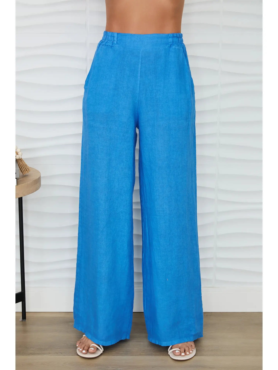 Linen Flat front Elastic Waist Wide Leg Pant